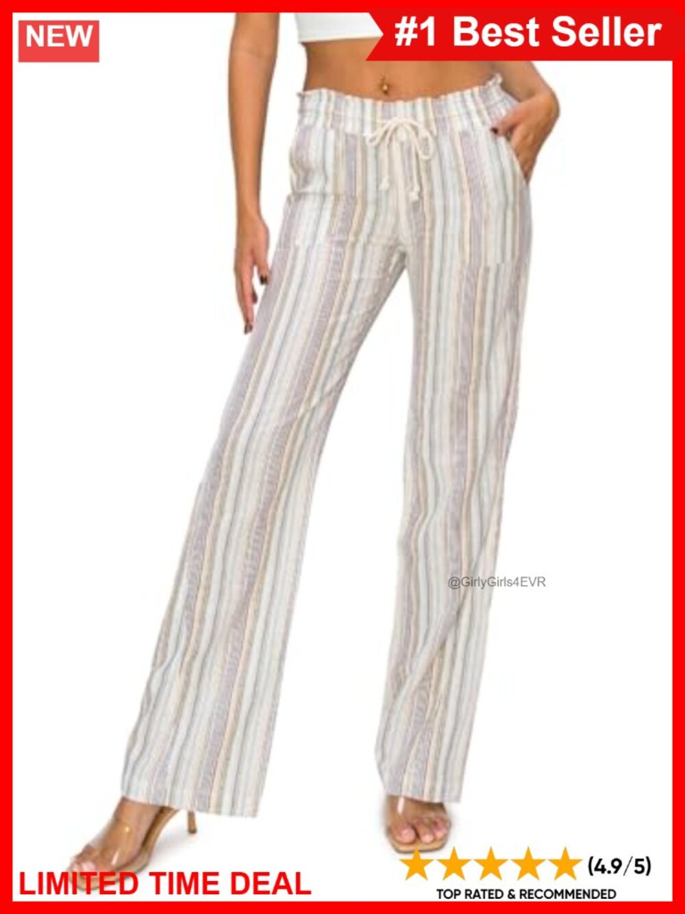 Linen Wide Leg Palazzo Pants Drawstring Smocked Waist Beach Lounge Trousers